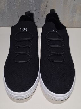 Mark Nason Black Slip-On Knit Sneakers with White Sole